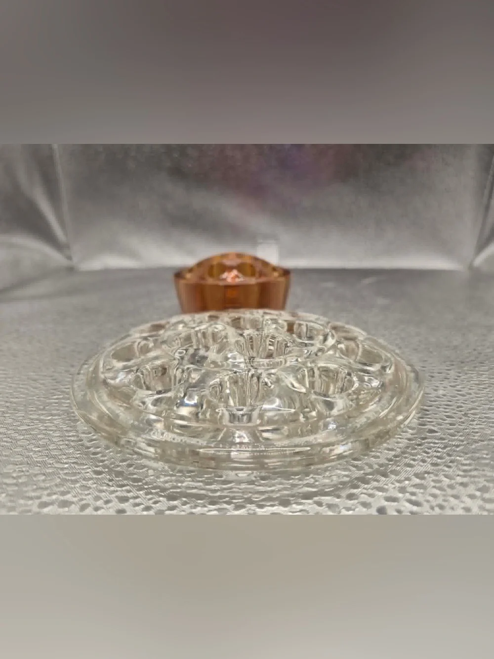Vintage  Flower Frog Pair Marigold Amber Glass & Crystal Antique Imperial Glass